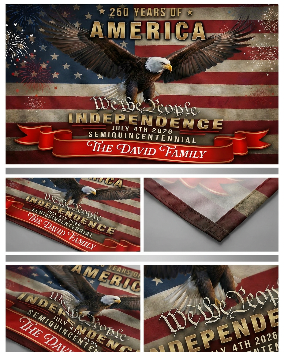 Custom Family Name America 250th Anniversary We The People Eagle House Flag