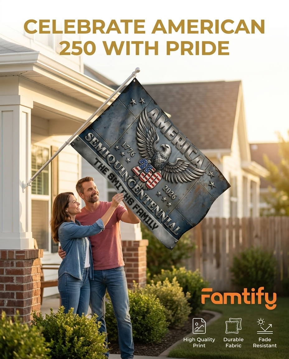 Custom Family Name America Eagle 250th Anniversary Semiquincentennial 1776-2026 Patriotic House Flag