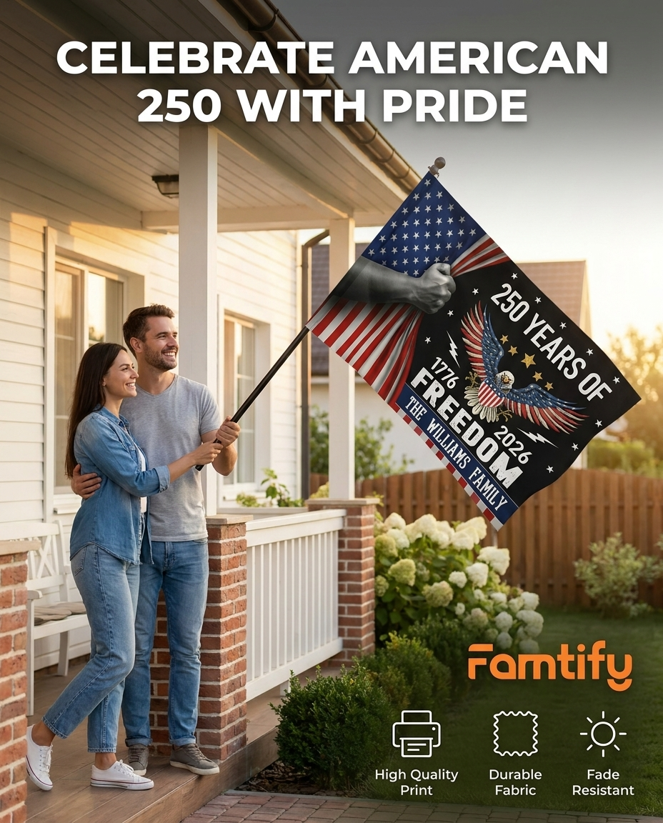 Custom Family Name Celebrate 250th Anniversary of America House Flag