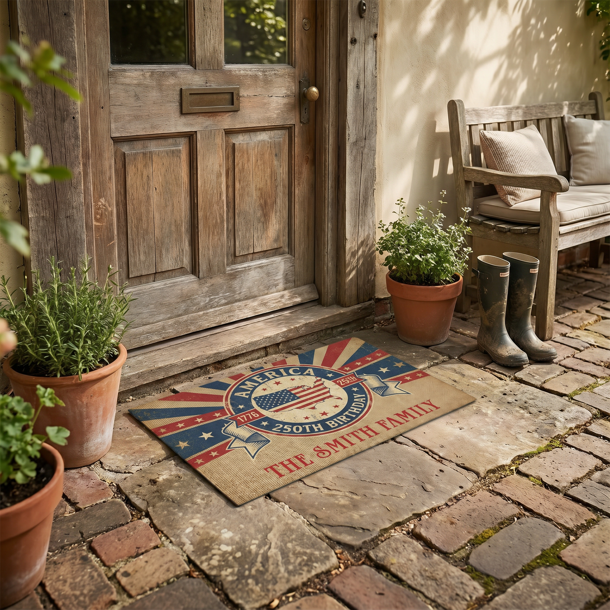 Personalized Family Name 250th Anniversary America Welcome Mat