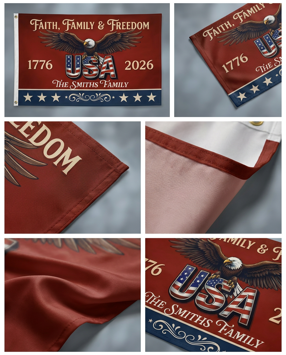 Custom Family Name Faith, Family & Freedom America 250 Years Patriotic Banner House Flag