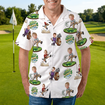 Custom Golf Hawaiian Shirt With Kids Face – Funny Father’s Day Golf Gift for Dad, Personalized Aloha Shirt