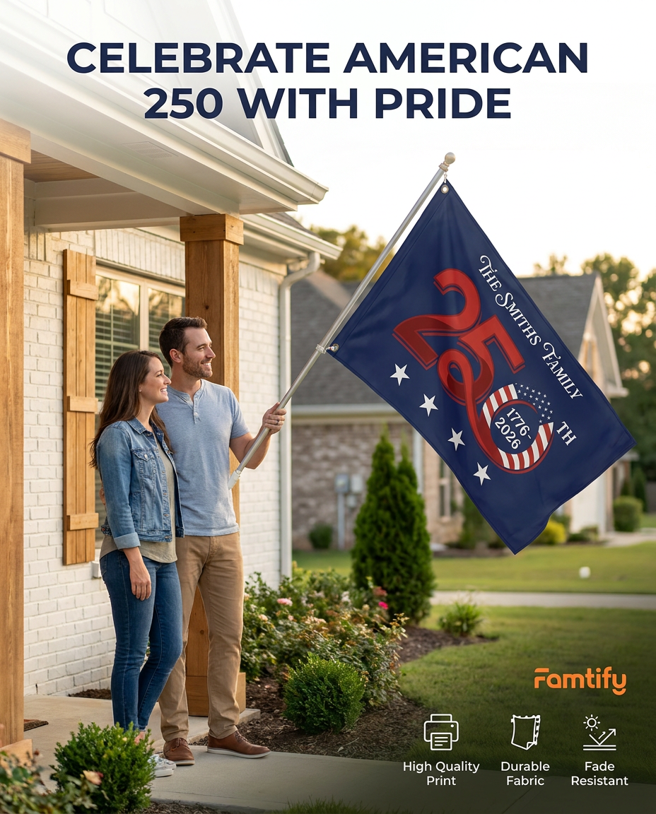 Custom Family Name Patriotic 250th Anniversary 1776 2026 United States of America Semiquincentennial Banner House Flag
