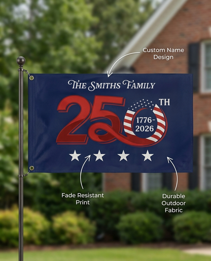 Custom Family Name Patriotic 250th Anniversary 1776 2026 United States of America Semiquincentennial Banner House Flag