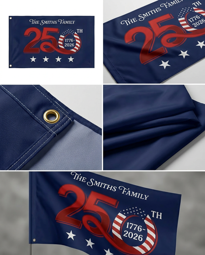 Custom Family Name Patriotic 250th Anniversary 1776 2026 United States of America Semiquincentennial Banner House Flag
