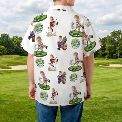 Custom Golf Hawaiian Shirt With Kids Face – Funny Father’s Day Golf Gift for Dad, Personalized Aloha Shirt