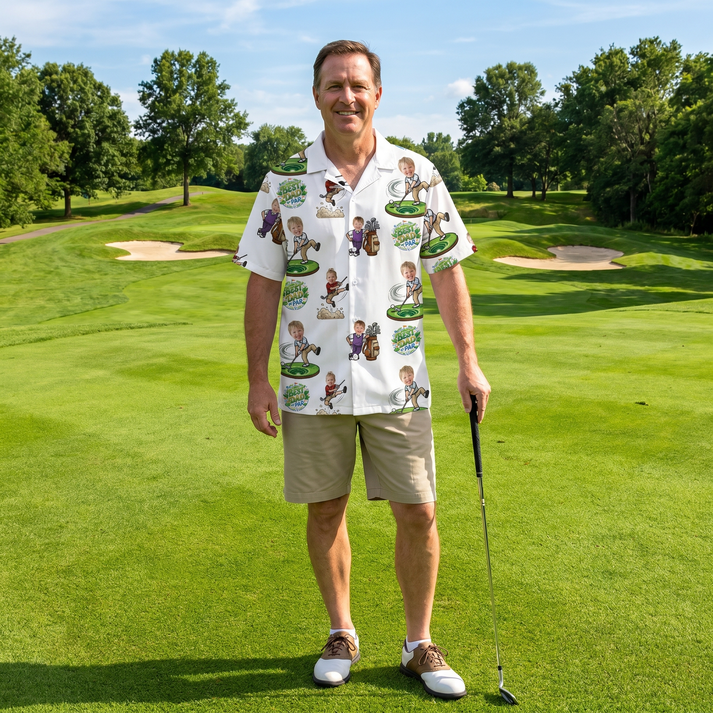 Custom Golf Hawaiian Shirt With Kids Face – Funny Father’s Day Golf Gift for Dad, Personalized Aloha Shirt