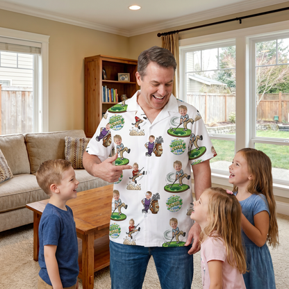 Custom Golf Hawaiian Shirt With Kids Face – Funny Father’s Day Golf Gift for Dad, Personalized Aloha Shirt