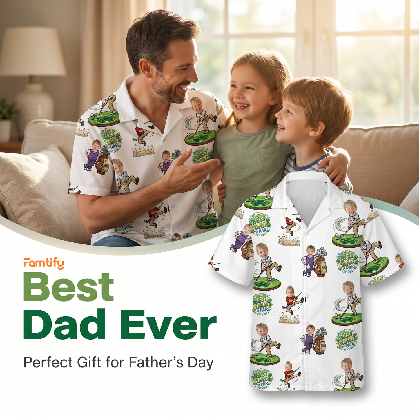 Custom Golf Hawaiian Shirt With Kids Face – Funny Father’s Day Golf Gift for Dad, Personalized Aloha Shirt