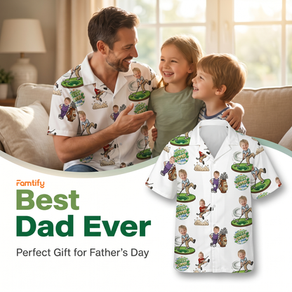 Custom Golf Hawaiian Shirt With Kids Face – Funny Father’s Day Golf Gift for Dad, Personalized Aloha Shirt