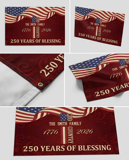 Custom Family Name Patriotic American, 250 Years of Blessing God House Flag Red