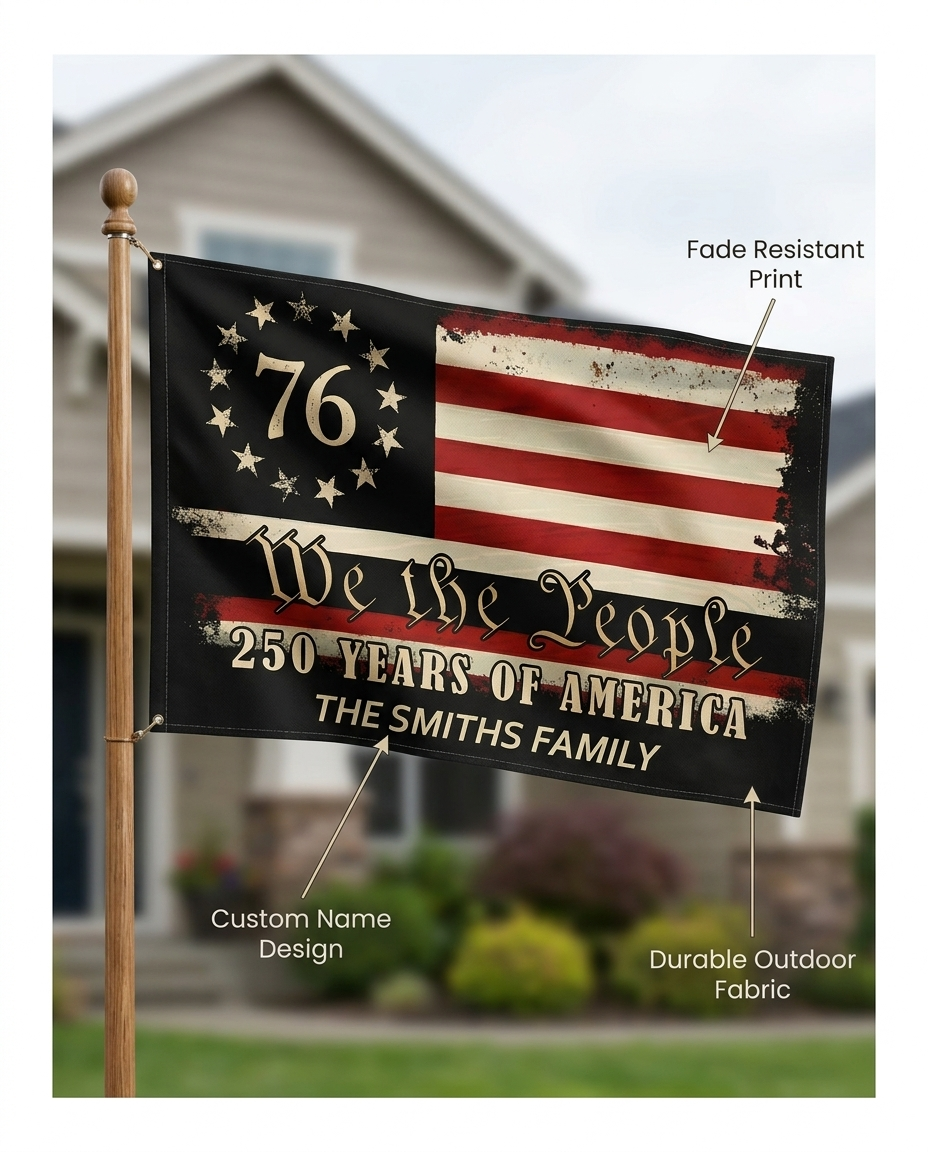 Custom Family Name We The People - 250 Years Of America Banner House Flag