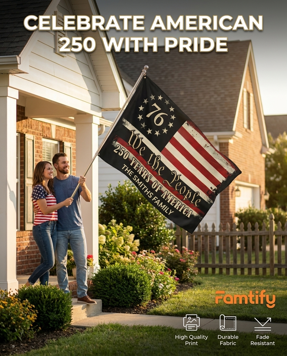 Custom Family Name We The People - 250 Years Of America Banner House Flag
