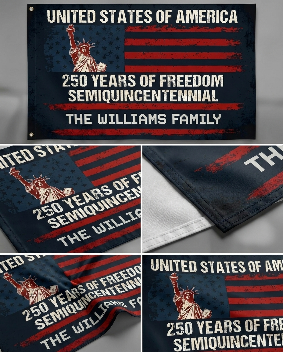 Custom Family Name USA 250 Years of Freedom House Flag  Semiquincentennial Patriotic