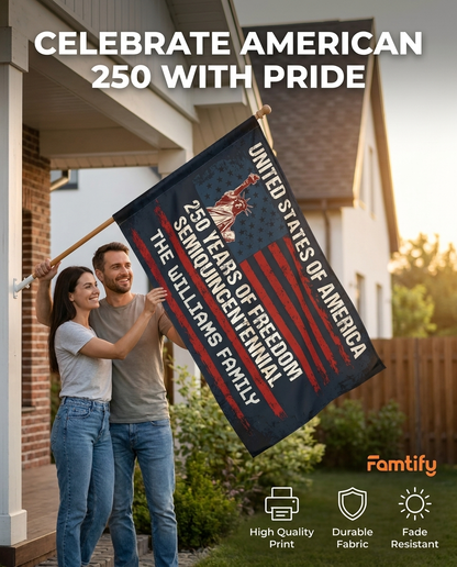 Custom Family Name USA 250 Years of Freedom House Flag  Semiquincentennial Patriotic