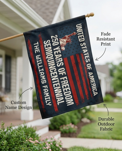 Custom Family Name USA 250 Years of Freedom House Flag  Semiquincentennial Patriotic