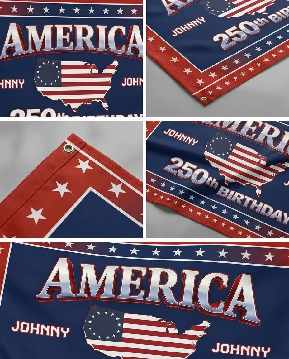 Custom Name 250th Anniversary USA House Flag Navy