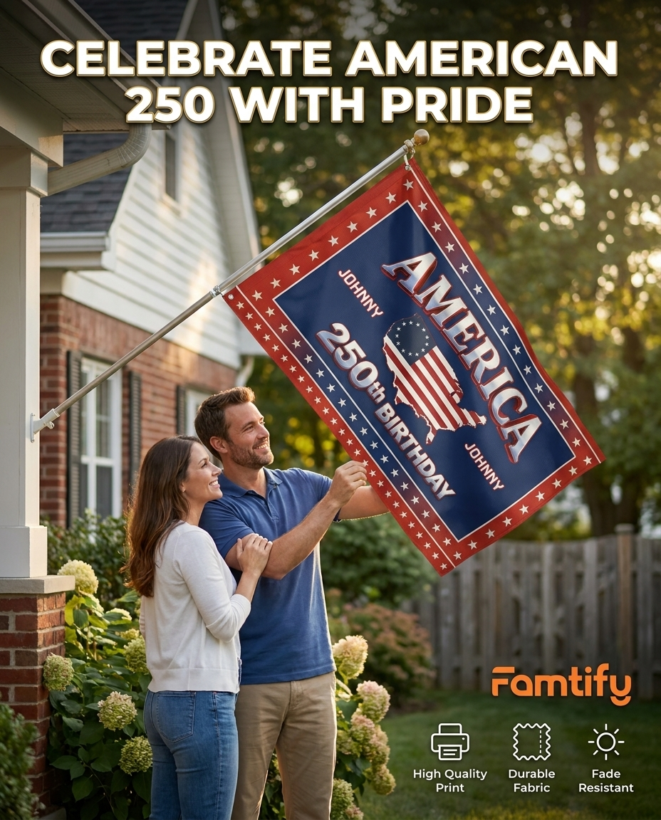 Custom Name 250th Anniversary USA House Flag Navy