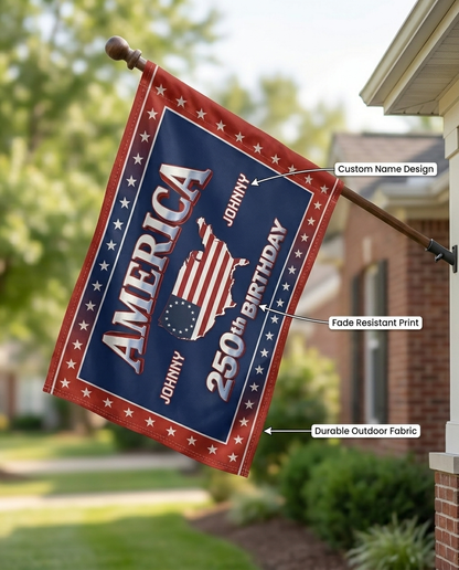 Custom Name 250th Anniversary USA House Flag Navy