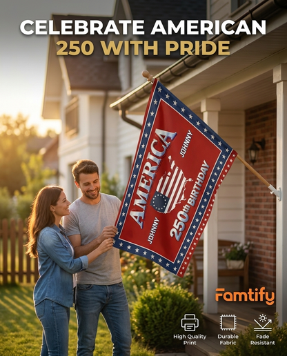 Custom Name 250th Anniversary USA House Flag Red