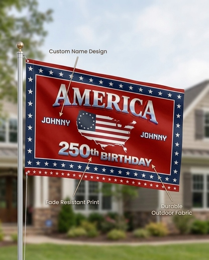 Custom Name 250th Anniversary USA House Flag Red