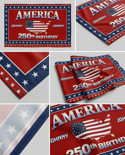 Custom Name 250th Anniversary USA House Flag Red