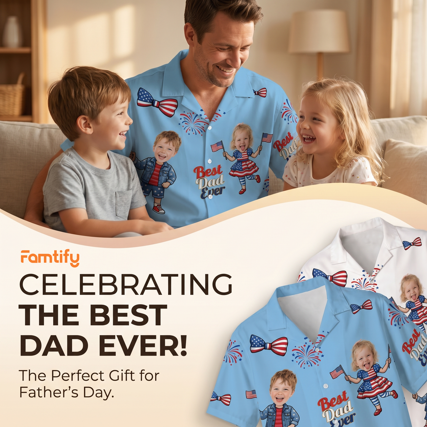 Custom Face Patriotic Hawaiian Shirt – Personalized 4th of July Gift for Dad, Funny USA Family Aloha Shirt