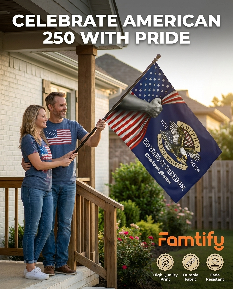 Patriotic USA 250th Anniversary 250 Years of Freedom House Flag