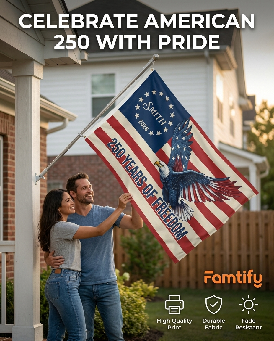 Personalized 250 Years of Freedom Flag 1776-2026 Eagle Betsy Ross Grommet Banner House Flag