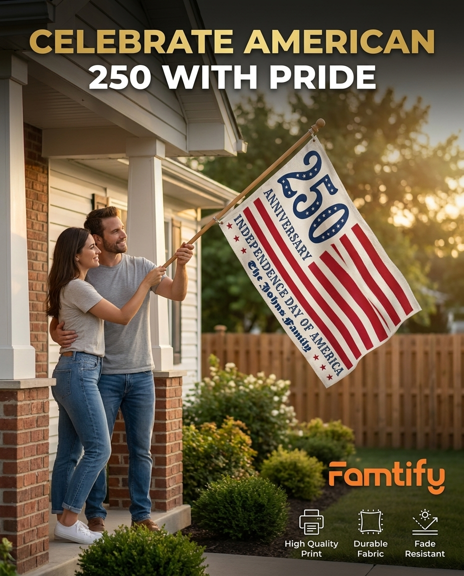 Personalized Family Name 250 Anniversary Independence Day of America Banner House Flag