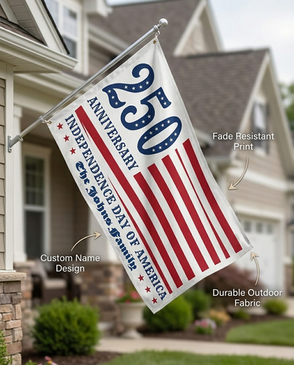 Personalized Family Name 250 Anniversary Independence Day of America Banner House Flag