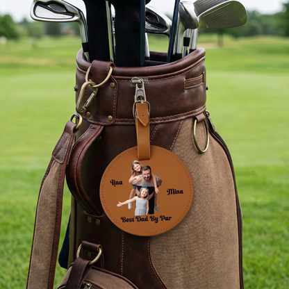 Personalized Leather Golf Bag Tag for Dad – “Best Dad By Par” Custom Gift