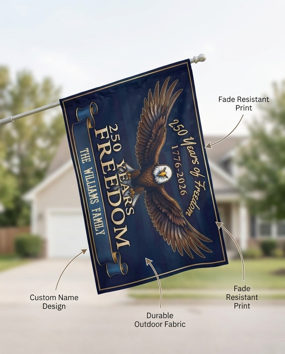 Personalized Family Name 250 Years of Freedom Patriotic Banner House Flag