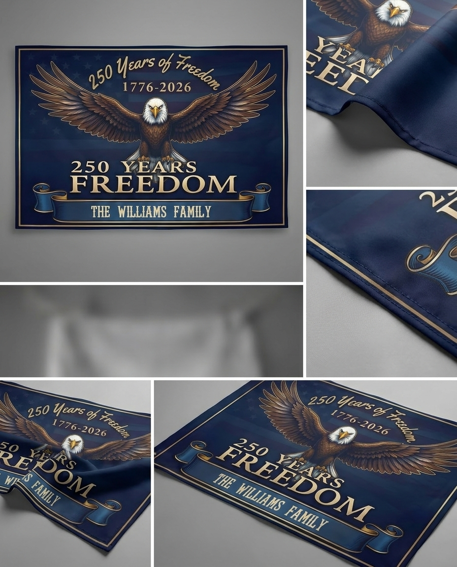 Personalized Family Name 250 Years of Freedom Patriotic Banner House Flag
