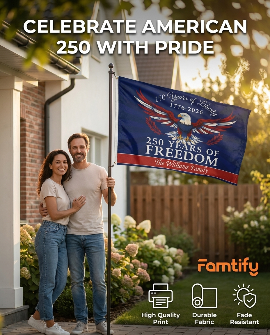 Personalized Family Name 250th Birthday Flag America Anniversary Banner House Flag