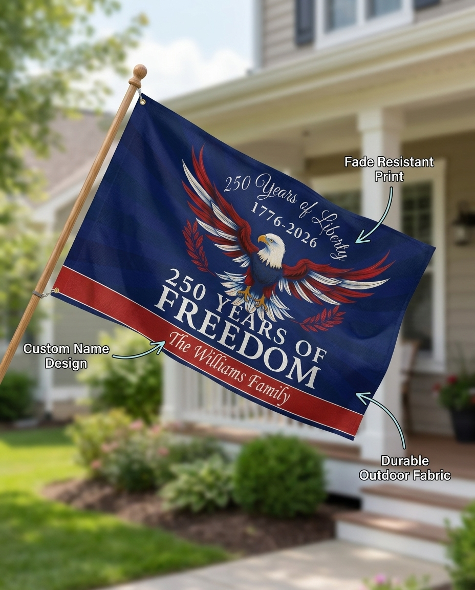 Personalized Family Name 250th Birthday Flag America Anniversary Banner House Flag