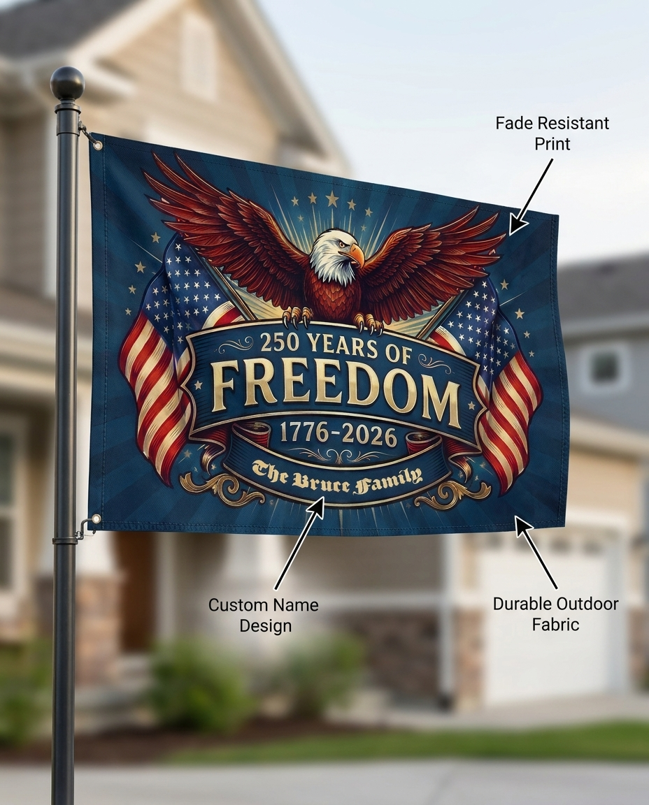 Personalized Family Name 250 Years Of Freedom Semiquincentennial Banner House Flag
