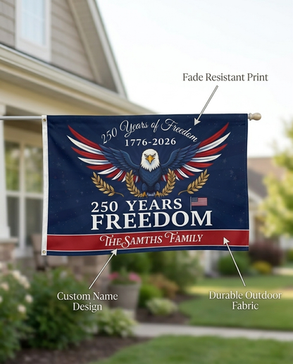 Personalized Family Name America 250 Years of Freedom Banner House Flag