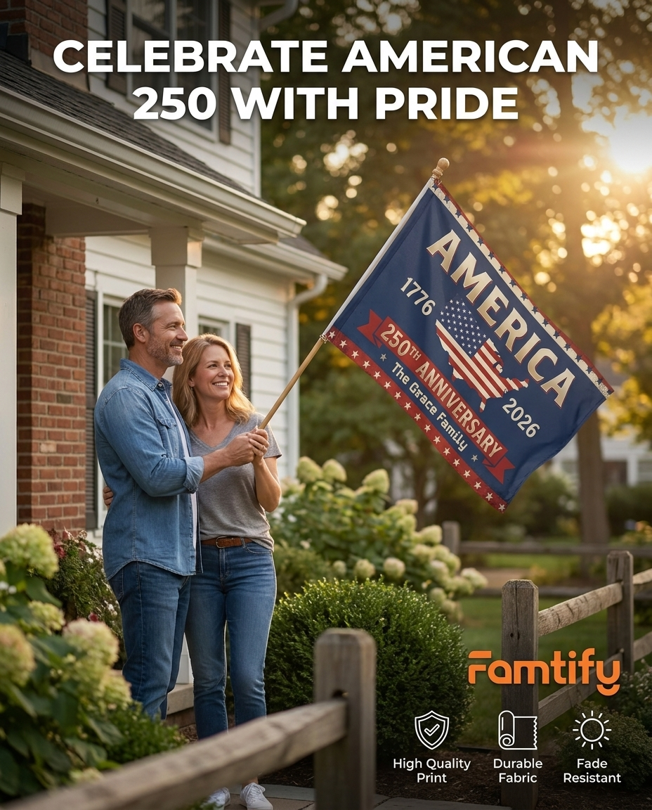 Personalized Family Name America 250th Anniversary Banner House Flag Navy