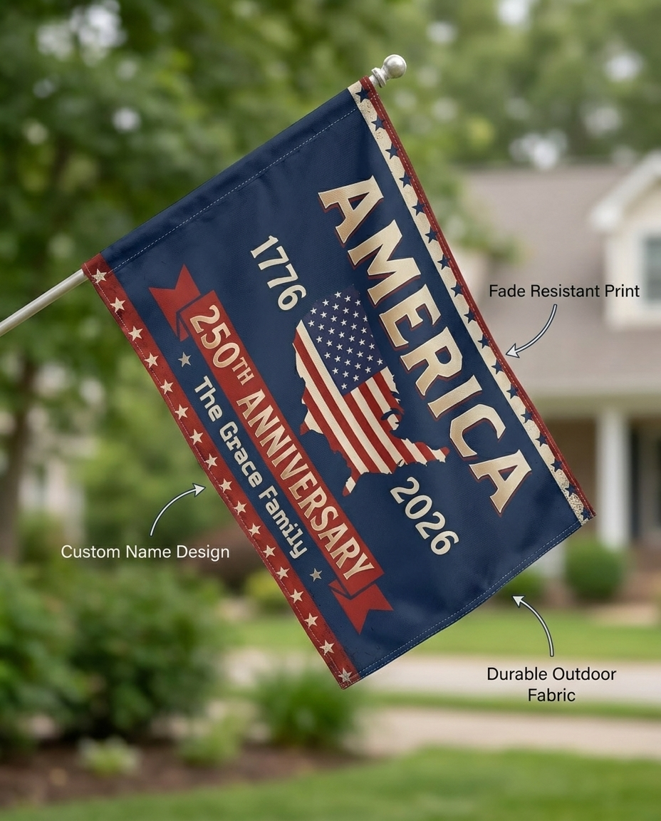Personalized Family Name America 250th Anniversary Banner House Flag Navy