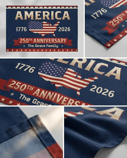 Personalized Family Name America 250th Anniversary Banner House Flag Navy