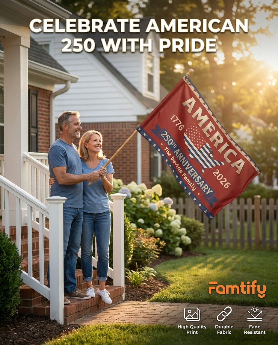 Personalized Family Name America 250th Anniversary Banner House Flag Red