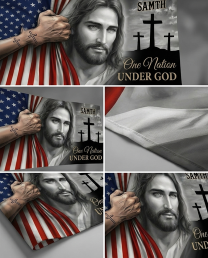 Personalized Family Name One Nation Under God Banner House Flag