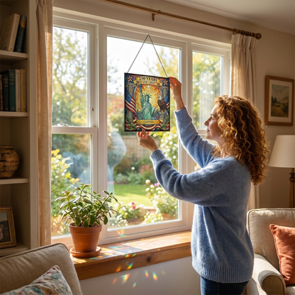 Personalized USA 250 Years Stained Glass Suncatcher – Liberty Statue Patriotic Window Hanging 1776–2026