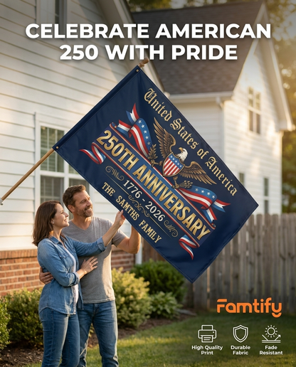 Personalized Family Name USA 250th Anniversary Banner House Flag