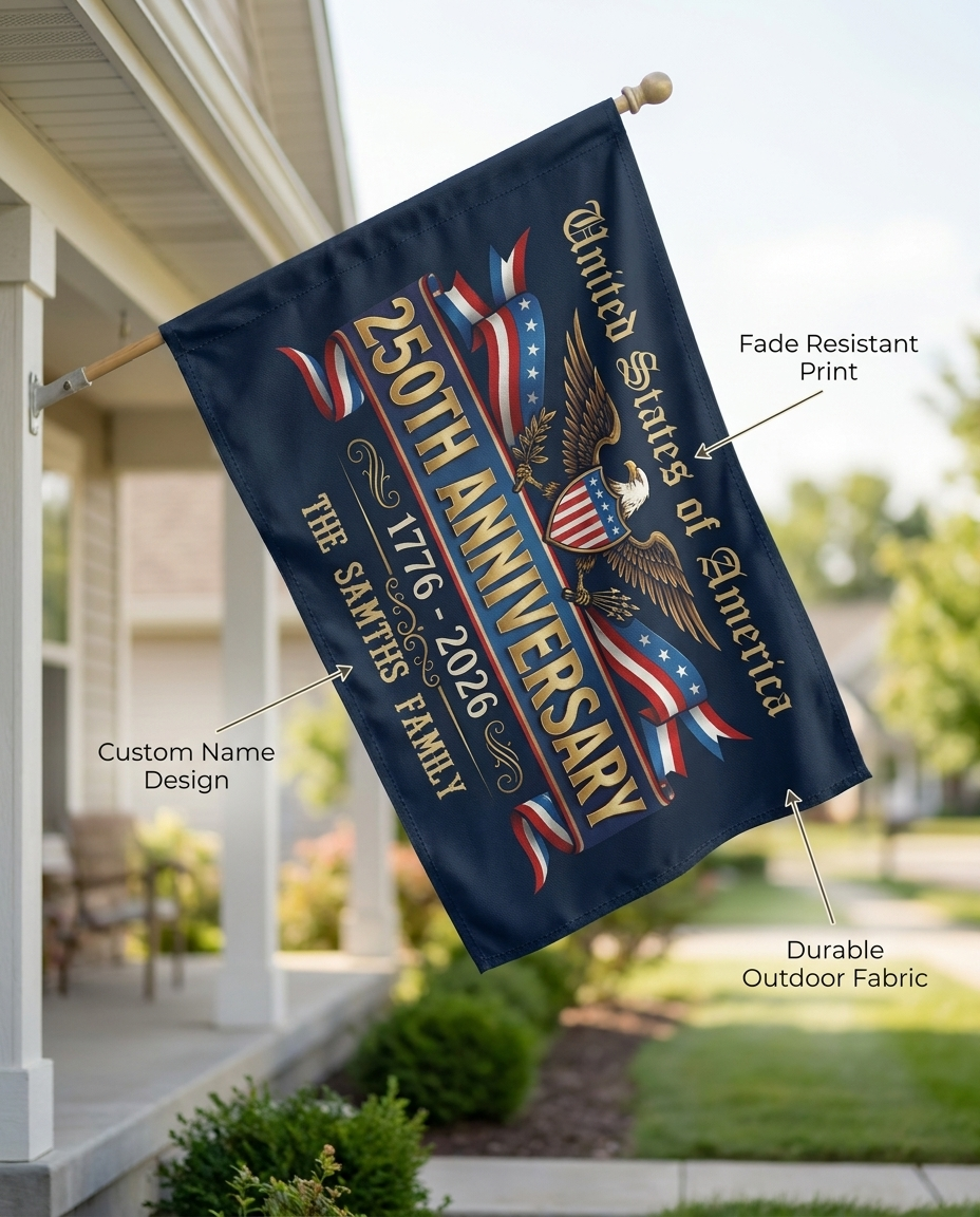 Personalized Family Name USA 250th Anniversary Banner House Flag