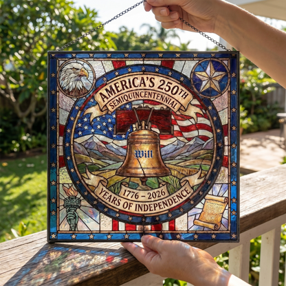 Personalized America 250th Anniversary Stained Glass Suncatcher Liberty Bell Window Decor