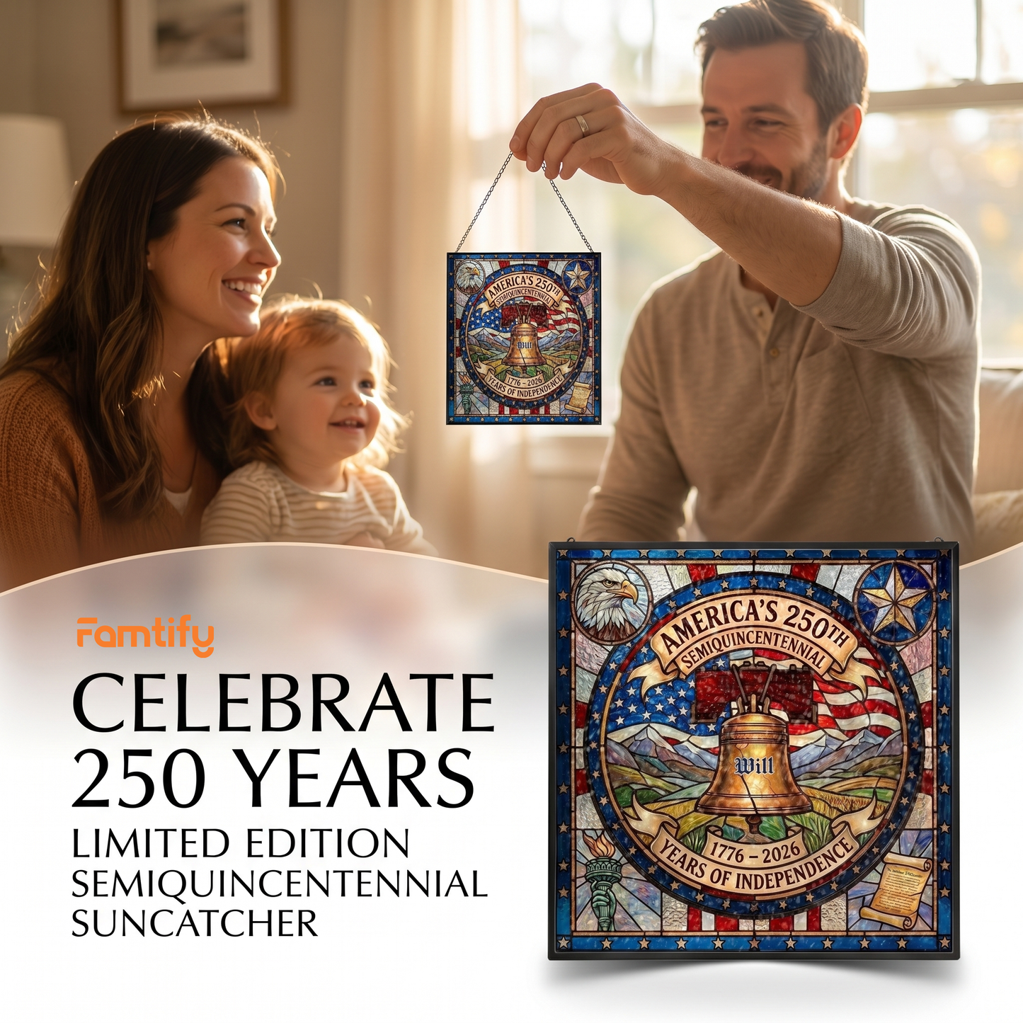 Personalized America 250th Anniversary Stained Glass Suncatcher Liberty Bell Window Decor