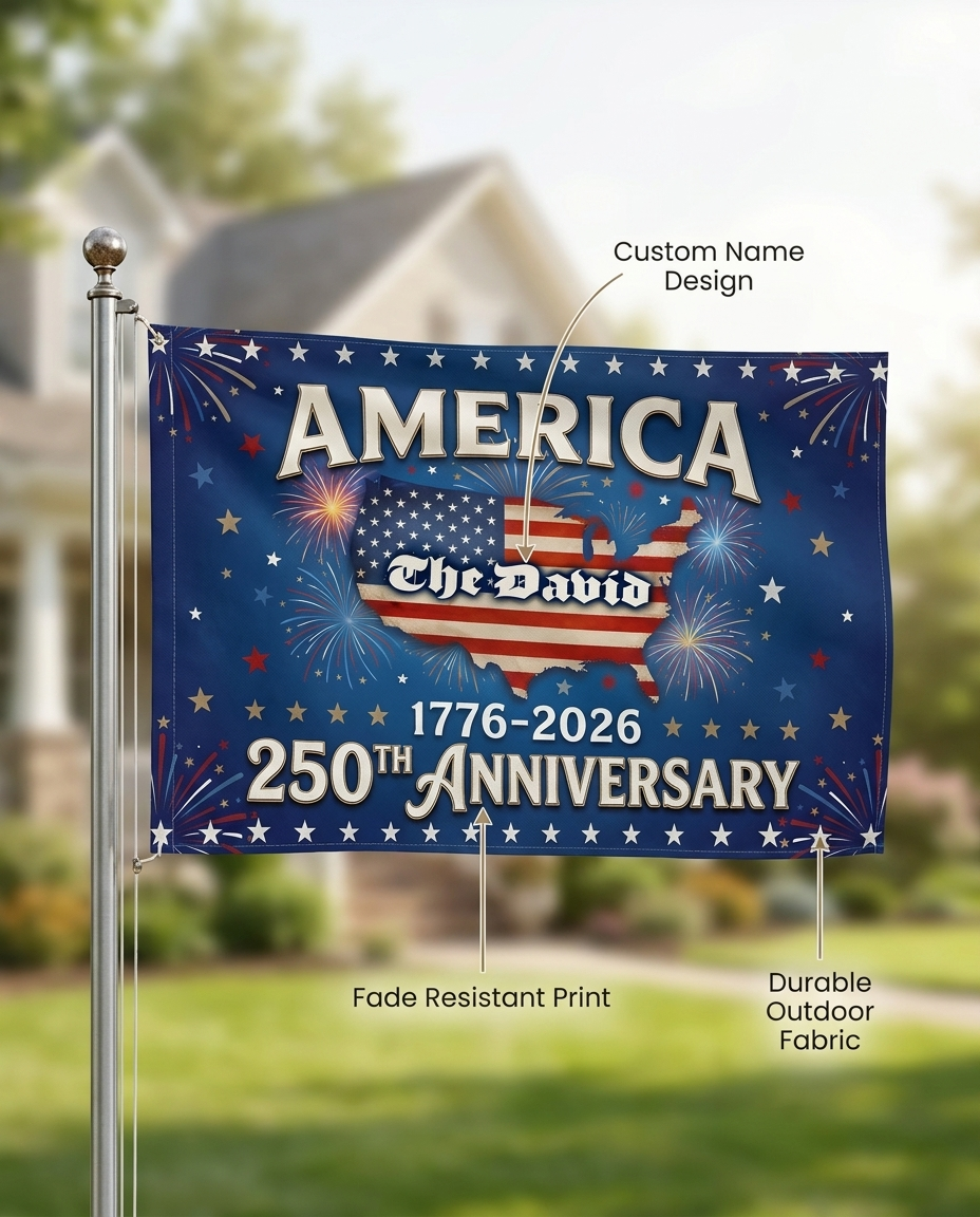 Personalized Name America 250th Anniversary Banner House Flag