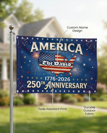 Personalized Name America 250th Anniversary Banner House Flag